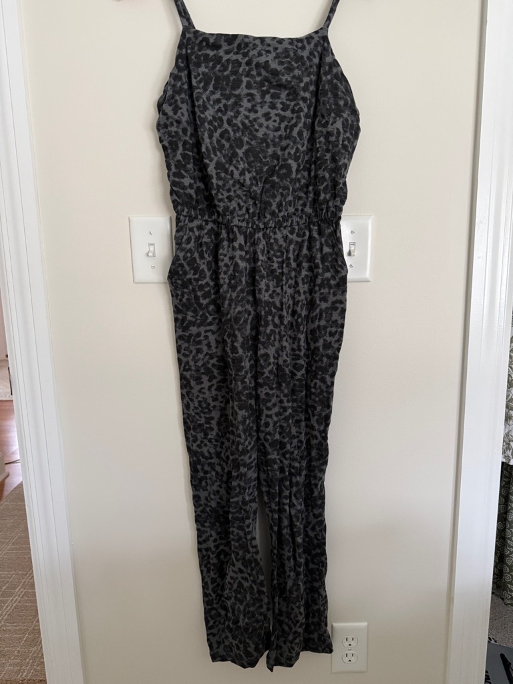 Old Navy Charcoal Leopard-Print Spaghetti-Strap Jumpsuit